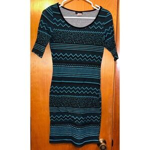 Every 1 Blue and Black Geometric Zig Zag Tribal Print Bodycon Dress‎ Medium USA